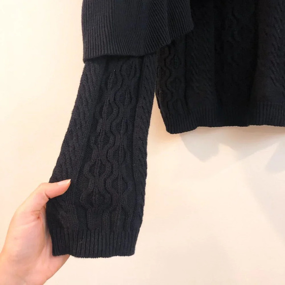 Project Naadam Black Cotton Acrylic Blend Ruffled Mock Neck Knit Sweater Medium - Picture 5 of 11